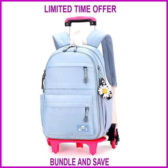 Nylon Rolling Backpack with Wheels for Kids Travel School Bag